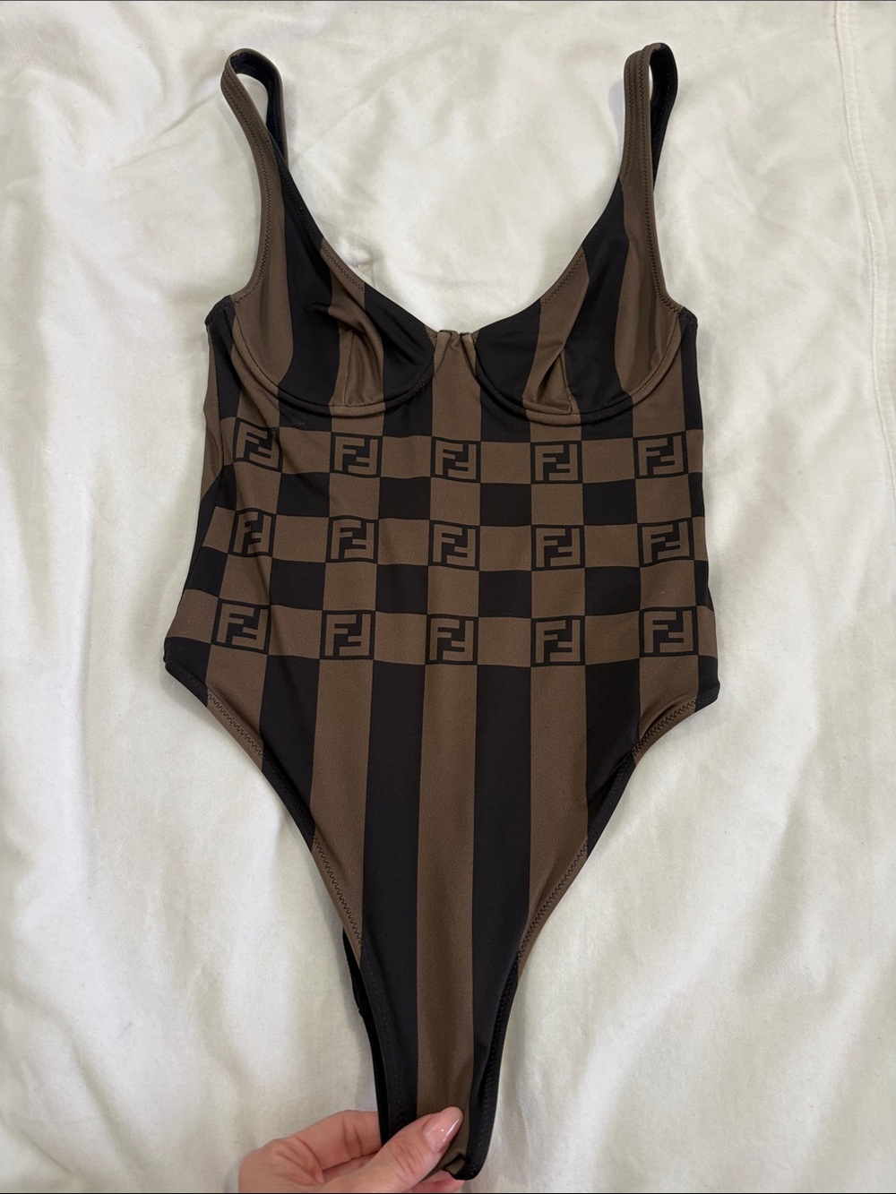 Fendi Brown and Black Logo-Print One-Piece
